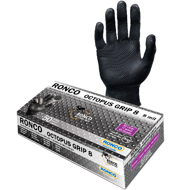 GLOVE MED BK OCTOPUS GRIP 8MIL 50BX NITRILE PWDR-F